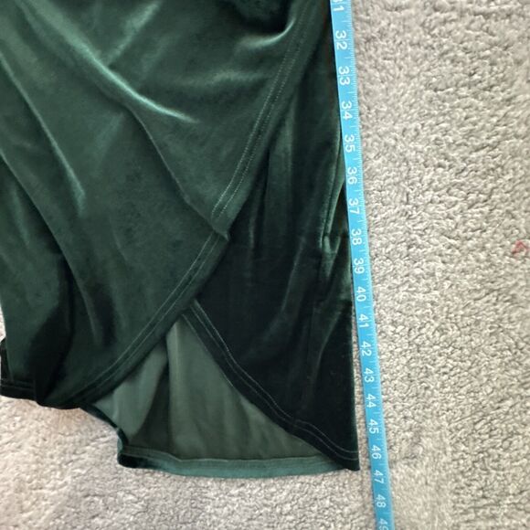 Emerald Velvet Dress Large Cocktail Holiday Elegant Elevated Old Money Stretch - Picture 15 of 16
